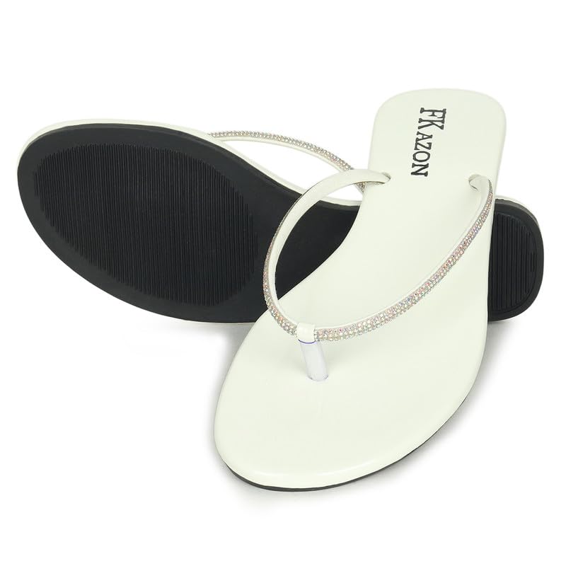Image of Women's Stylish Flat Sandals - Elegant Flip-Flops with Sparkling Strap|FK 804 BLACK