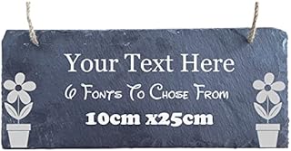 CAO Personalised Allotment Slate House Sign  Laser Engraved Door Sign  Hanging Garden Sign Plaque  Weather Proof Greenhouse Shed Name Plaque  Rustic Outdoor Name Sign (Flower - Gardening)