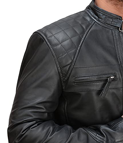 Image of Vintage Cafe Racer Leather Jacket Men Retro Motorcycle Racing Jacket