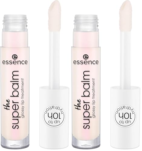 Essence the SUPER BALM Glossy lip treatment, balsamo per labbra, n. 01, trasparente, idratante, vegano, senza conservanti, senza parabeni, senza particelle di microplastica, confezione da 2 (5 ml)