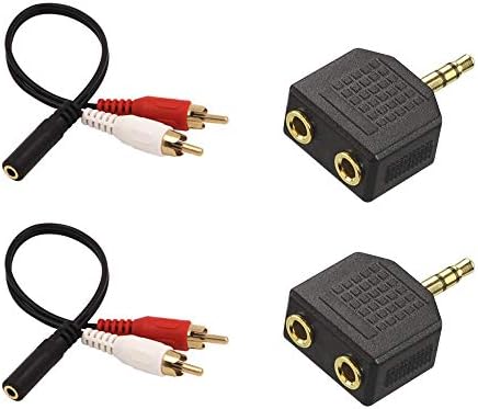 VCE 2-Pack 3.5mm Female to 2 RCA Male Stereo Audio Y Cable Bundle with 2-Pack 3.5mm Male to Dual 1/8 Inch Female Stereo Jack Adapter Y Splitter Headphone Converter Gold Plated