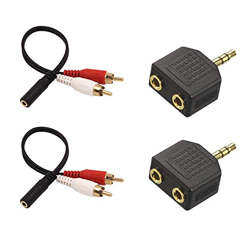 Vce 2-Pack 3.5Mm Female To 2 Rca Male Stereo Audio Y Cable Bundle With 2-Pack 3.5Mm Male To Dual 1/8 Inch Female Stereo Jack Adapter Y Splitter Headphone Converter Gold Plated #TOP6