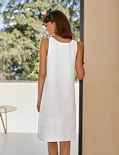 Hotouch Womens Cotton Nightgown Sleeveless Night Dress Viscose Lace Neck Nightshirts Short Sleepwear White Xl #TOP4