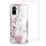 Vansdon Funda para Xiaomi Redmi Note 10 4G/Note 10S, [2*Protector de Pantalla de Vidrio Templado], Funda de teléfono Ultrafina de Lentejuelas Rosa, Funda de Silicona con Patrón de Mármol, Oro Rosa