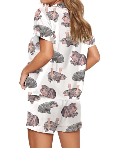 Image of SHESHOW Satin Pajamas for Women Set Preppy Animals Pjs Short Sleeve Shorts 2 Piece Loungewear Sets XS-XXL