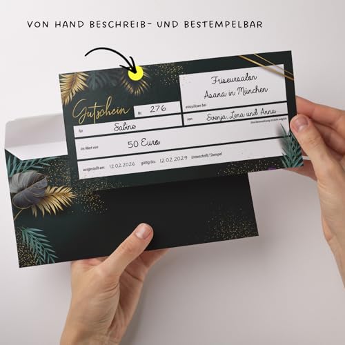 heaven+paper 50 Blanko Gutscheine mit Umschlägen zum Ausfüllen Geschenkgutschein für Restaurant, Massage, Nagelstudio, Friseur, Beauty, Einzelhandel, B2C (Jungle)
