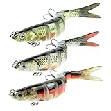 Vicloon Angelköder Crankbait, 3 Stück Multi Gelenkartigen Angel Köder Fischköder, 3D Kunstköder Wobbler, Lebensechte Angeln Köder für Süß- und Salzwasser, Hobbyangler und Profis(13.5CM)