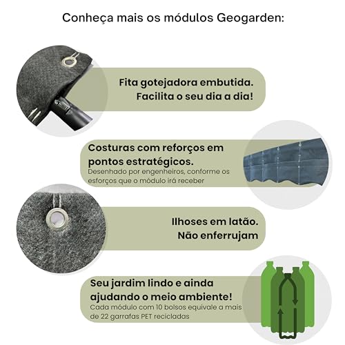 Geogarden Módulo para Jardim Vertical 10 Bolsos + Irrigação, Interno ou Externo, Respirável, Jardim