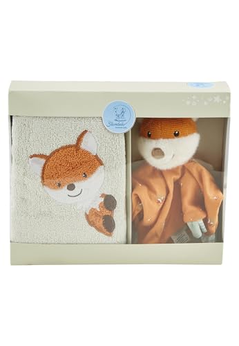 Sterntaler Geschenkset Fuchs Filou - bestehend aus Baby Schmusetuch mit Rassel & weichem, saugfähigem Kinderhandtuch - Unisex Geschenk zur Geburt - Baby Party, rost