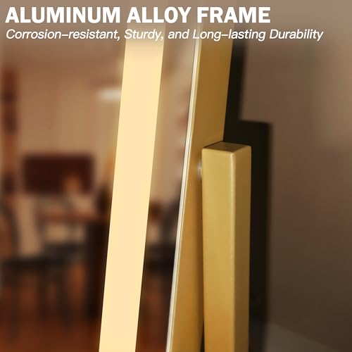 Vanity Mirror with Lights, 12.6"×15" LED Makeup Mirror, Lighted Makeup Mirror with Lights, Smart Touch Control Dimmable 3 Modes Light, Lighted Up Mirror for Makeup Desk, Gold
