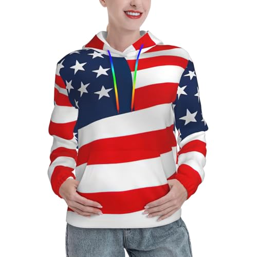 Sweat à capuche femme drapeau américain EdWal, pull ajusté avec poche imprimé patriotique