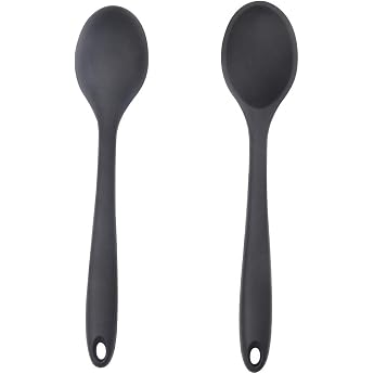 kuou Pack of 2 Non-Stick Silicone Spoons 28 x 5.5 cm Kitchen Silicone Spoons Long Handle Cooking and Baking Stirring Tools