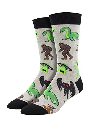 Socksmith Men's Cryptids Crew Socks, grey heather, Grey Heather, One Size