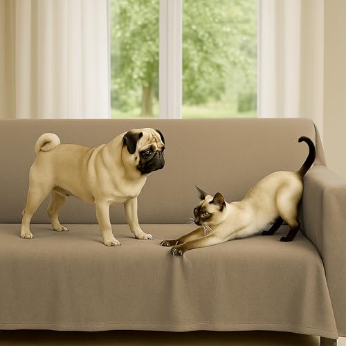 Couverture résistant lavable housse de canapé d'angle 4 places coton beige - 2