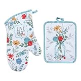 18th Street Gifts Farmhouse Kitchen Decor Oven Mitt and Pot Holder Set - Gingham and Floral Country