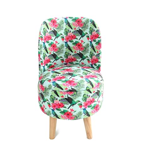 Image of NACIA Velvet Printed Ottoman Chair with Stool Combo | Dressing Table Chair for Bedroom Makeup Room Decor | Modern Upholstered Ottoman with Wooden Legs for Living Room & Home (18x18x32 Inches, Parrot)