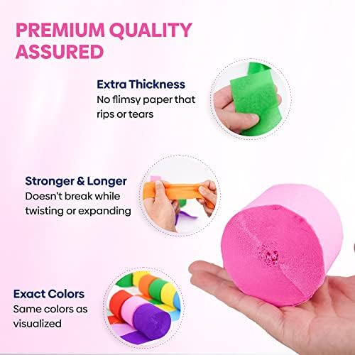 Captain Decor 8 Crepe Paper Streamers Rolls, 656ft Pack of Unique 8 Rainbow Streamers for Party Decorations, Birthday Streamers, Party Streamers for Wedding Decoration (1.8 inch x 82 ft/Roll)