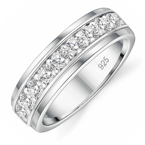 SweetJew Mens Moissanite Wedding Band 925 Sterling Silver Rings For