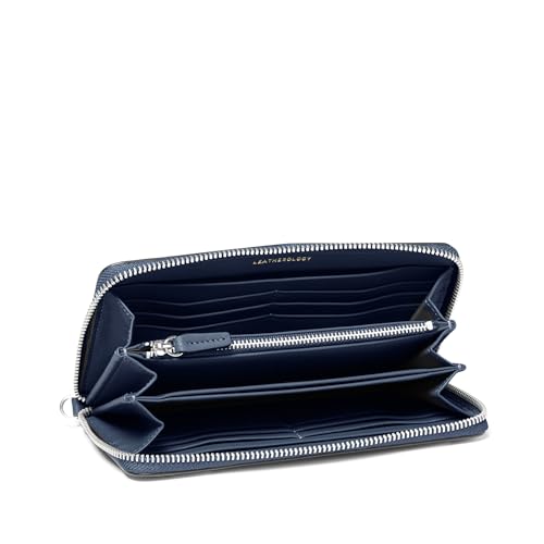 Leatherology Navy Blue Klyde Continental Wallet - 12 credit card slots, secure zipped coin pocket, multiple compartments for phone or checkbook2