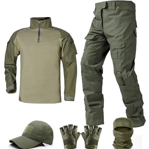 VPZenar Tactical Suit Combat Pants and Shirt Cap Balaclava Gloves Set Green WL Uniform Mens Airsoft Gear