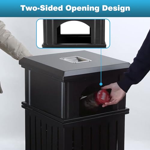 Image of IRONWALLS Commercial Trash Can with Lid, Black Outdoor Garbage Can for Patio, Side Opening Steel Square Commercial Waste Bin, Decorative Trash Container with Removable Inner Bucket for Park, Garden