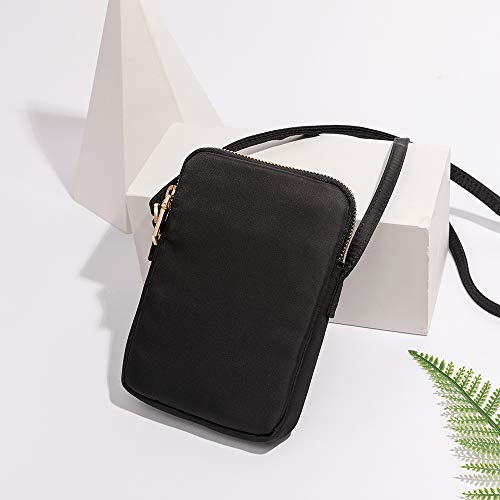 Yonben Small Crossbody Purse Zipper Cell Phone Bag Mini Shoulder Purse Wallet Smart Phone Wallet With Credit Card Solts (Black-Nylon, S) #TOP3