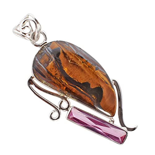 Collier œil de tigre améthyste pendentif argent 925 véritable chaîne 45cm