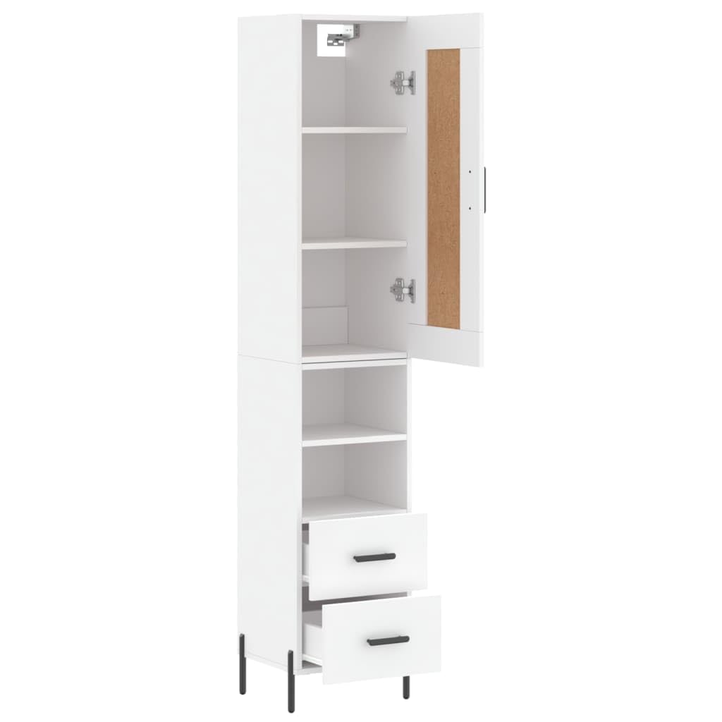 Komoda biała z materiału drewnopochodnego z metalowymi nóżkami, 34,5 x 34 x 180 cm, miejsce do przechowywania, kredens, komoda z drzwiami i półką, do salonu, przedpokoju, biura, porządku i