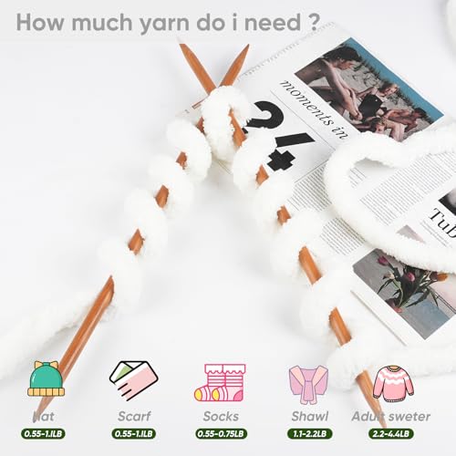 Image of 8 Packs Jumbo Chunky Chenille Yarn - 1820g(64oz) 254 Yards (761ft) Bulky Yarn - Chunky Yarn for Hand Knitting Blanket,Cushions, Pet Bed - Soft and Durable(Cream)