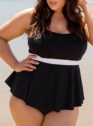 Eytino Plus Size Tankini Swimsuits for Women Colorblock Two Piece Tankini Top with Bikini Bottoms Swimwear(1X-5X)3