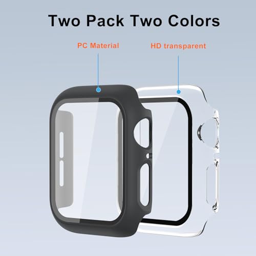 Image of 2 Pack Case for Apple Watch Screen Protector SE 3(2025) SE 2 /SE /Series 4 5 6 44mm with Tempered Glass | Slim Guard Bumper | Full Coverage Hard PC Protective Cover | Compatible iWatch 44mm
