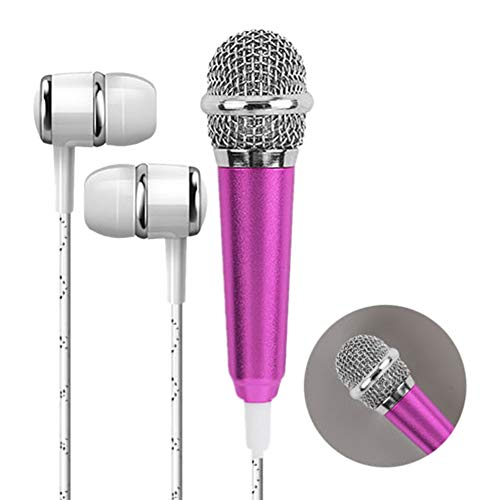 Nakw88 Mini microphone Plug and Play pour téléphone portable, mini microphone avec écouteurs pour karaoké à la maison, Pas de zéro, rose rouge, Taille unique