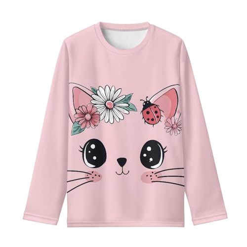 Cute Tops for Girls 3-16 Years Long Sleeve Shirts for Kids Casual Crew Neck Tees Comfy Soft Blouse for Outdoor