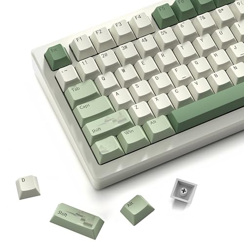 Image of dagaladoo Matcha Green PBT keycaps Set,Cherry Profile Key caps | Retro dye-sublimation Keyboard keycaps,Custom keycaps for cherry-mx full size Retro Mechanical Keyboard,Spring Tea,134keys