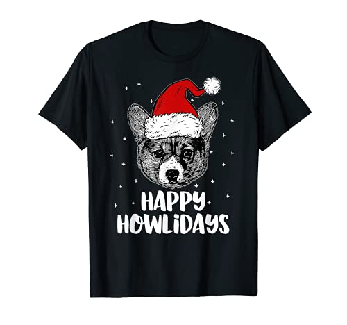 Corgi vistiendo el sombrero de Papá Noel de Navidad | Happy Howlidays Camiseta