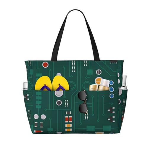 Sac de plage circuit électronique grand format et sac à bandoulière fourre-tout pour femme