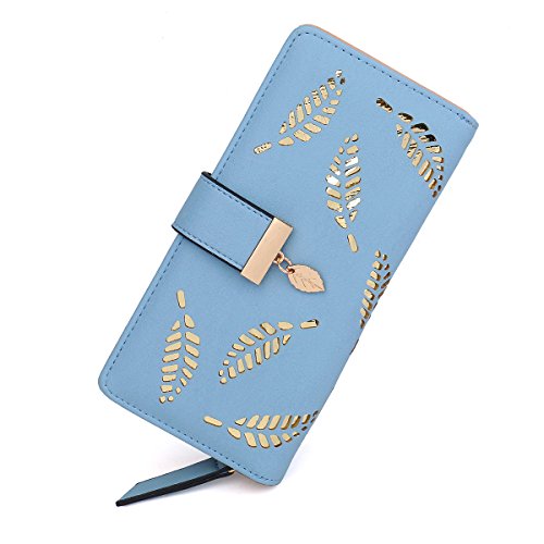 Women's Long short Leather Money Clip Card Case Holder Purse Zipper Buckle Elegant Clutch Wallet（pair） (Blue)2
