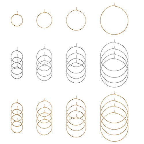 UNICRAFTALE 80 pièces 4 Tailles 15.5/20/25/35 mm Verre à Vin Breloques Anneaux Boucles d'oreilles Acier Inoxydable Boucles d'oreilles en Acier Inoxydable Couleur Or d'oreilles Créoles, Broches 0.7mm