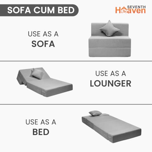 Image of Seventh Heaven Rejioce 1 Seater 6 * 3 Jute Fabric Washable Cover Sofa Cum Bed with 1 Cushion 1 Seater Single Foam Fold Out Sofa Cum Bed (Finish Color - Grey Delivery Condition - Pre-Assembled)