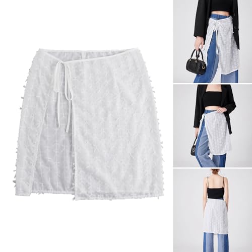 Women Korean Layering Half Skirt Hip Scarf Vintage Elegant Bowknot Hip Covering Lace Up Bandage Apron Wrap Skirt White2