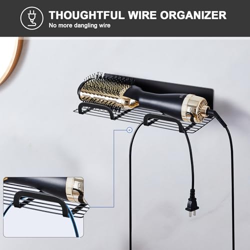 WAYASI Glätteisen Halterung, Lockenstab Halterung, Föhnhalter Wand Ohne Bohren, Selbstklebender Fönhalter, Haartrockner Halter Aufhänger für Bad, Friseursalons, Schminktisch (Schwarz)
