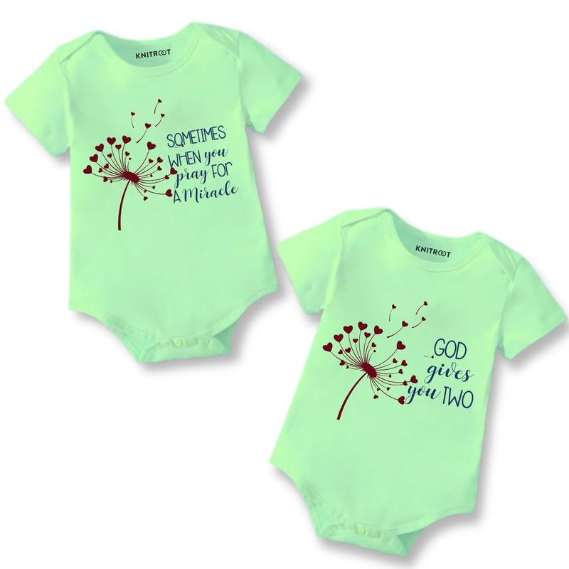 Knitroot Twins Romper, Unisex Baby Kids Twin Onesies, Half Sleeve