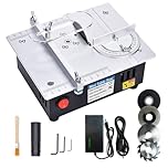 Tischkreisäge mit 4 Klingen,7-Gang-Netzteil Einstellbarer,Tischkissägen Tragbare Präzisions Table Saw 0,1-15mm Sägeblatt Hönverstellbarer, Mini Tischkreissäge für DIY-Holzbearbeitugsprojekte