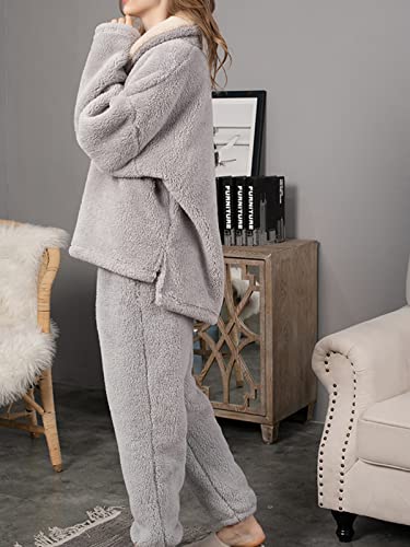 Jenkoon Winter Warm Pajamas For Women Coral Fleece Pajamas Set Flannel Sleepwear 2 Piece Loungewear(Light Grey,L) #TOP2