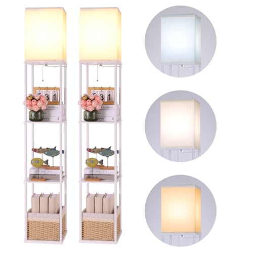 Gupuzm Floor Lamp with Shelves, 4 Layer Square Standing Lamp