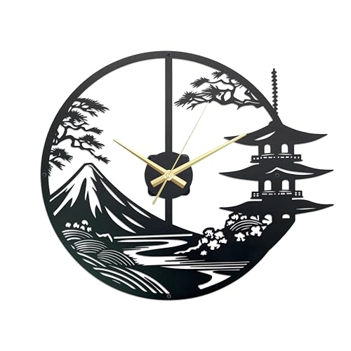 Natrlart Japanese Wall Clock - Unique Samurai Art Decor, 15x13x1.4 Inches, Black, Durable and...