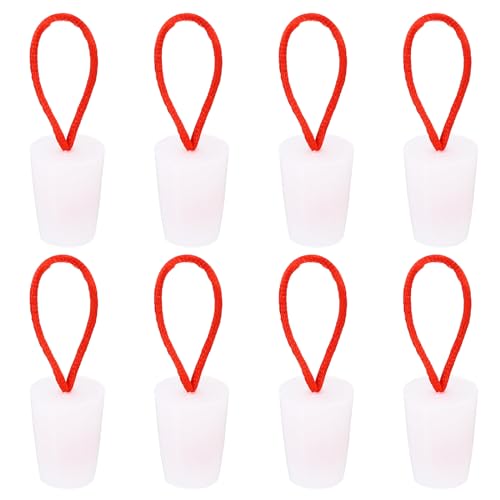 MECCANIXITY Silicone Rubber Tapered Plug 15 to 20mm Solid Bathtub Bungs Stopper with Handle for Test Tubes, Water Pipe, Drainage Hole, White 8 Pieces
