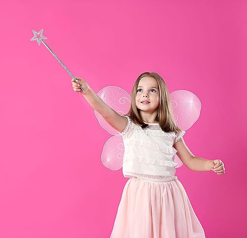 image for Liatunou 2 Pack Silver Star Wands, Crown Wands, Princess Fairy Wands,M