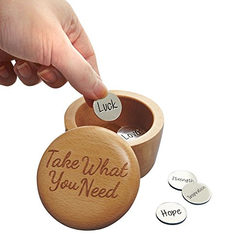 SIGNALS Inspirational Take What You Need Wooden Box with 9 Uplifting Inscribed Coins