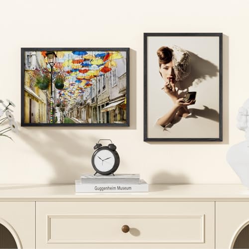 Image of 12x17 Picture Frame Oak Wood,12 inchx17 inchBlack Color Wooden Frames with Tempered Glass,17x12 inch Wall Gallery Poster Frame with No Mat,12 by 17 Frames Horizontal and Vertical for Wall Mounting